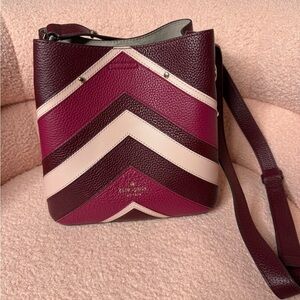 Kate Spade Brown and Cream Crossbody Bag with Chevron Pattern